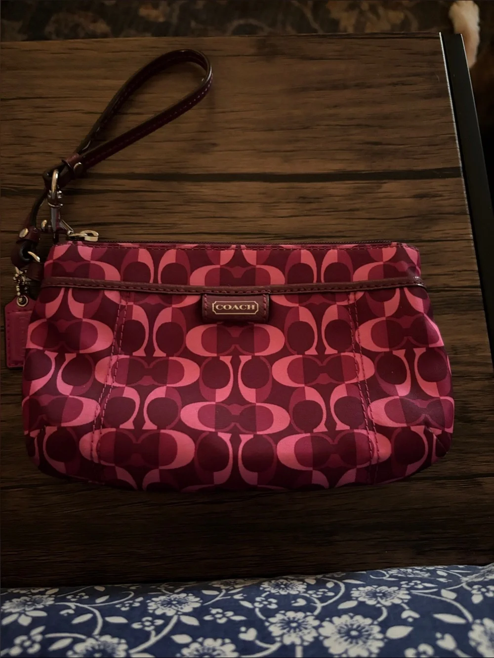 Coach Signature Wristlet in Pink and Dark Pink
